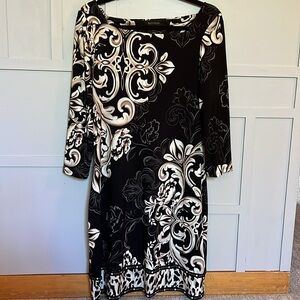 White House Black Market Paisley Floral Shift Dress Size M Cheetah Trim Tan